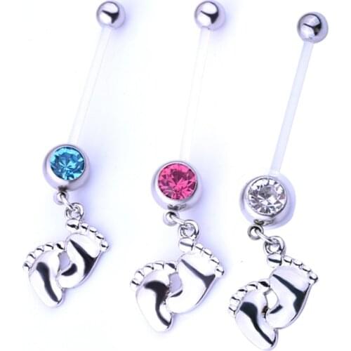 Fashion Surgical Steel Women Pregnant Belly Button Rings Navels Piercing Dangle Baby Feets Piercings Body Jewelry