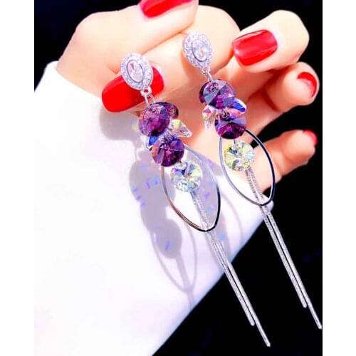 2020 Fashion Piercing Jewelry Korean Luxury Charm Long Tassel Rhinestone Crystal Earrings Brincos Stud Earrings For Women Gift