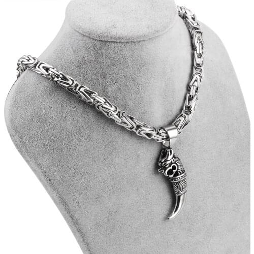 Mens Byzantine Chain Necklaces Punk Stainless Steel Jewelry Wolf Pendant Necklace For Men Emperor chain Gifts customizable