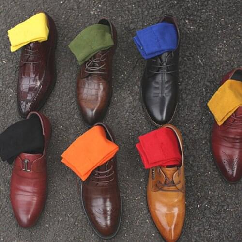 Mens High Quality Elastic Socks Fashion Happy Soft Cotton Sweat Absorb Breathable Sock Solid Color Large Size Gentleman Gifts