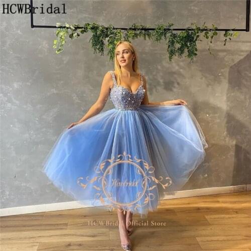 New 2021 Short Prom Dresses Baby Blue Sweetheart Crystals Tulle Illusion Charming Party Occasion Gowns For Evening Plus Size