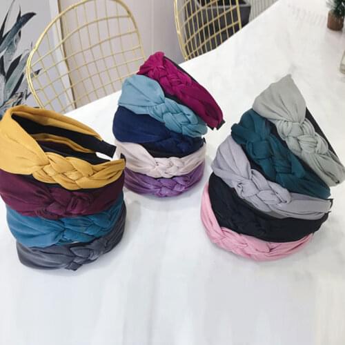 Fashion Twist Braid Silk Headband Wide Braided Side Knotted Hairband Wide-Brimmed Hair Hoop Bezel Hair Bands Hair accessories