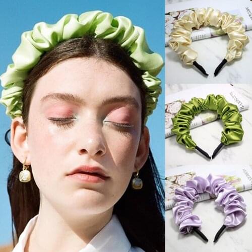 New Fashion Korean Style Women Girls Folds Bezel Headband Hairband Satin Hair Accessories Solid Color Female Ornament Hairhoop