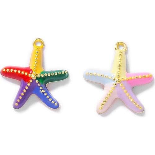 Factory wholesale Gold Color Brass Dripping oil Starfish Charms Pendants Necklace and Bracelet Earring Diy Jewelry Accessories