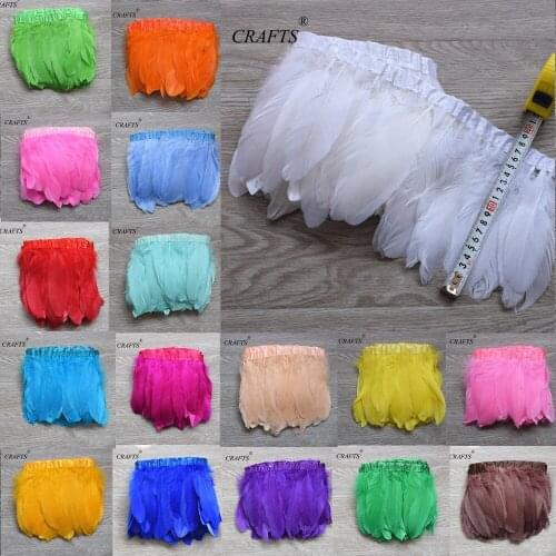 Goose feather trim 2 yards / multi-color dyed goose feather belt / 15-18cm goose feather cloth tassels with DIY decoration