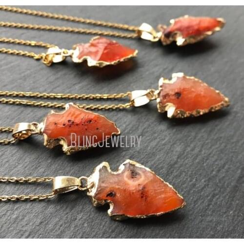 NM38549 Carnelian Necklace Arrowhead Pendant September Birthstone Necklace Virgo Birthstone Raw Carnelian Necklace
