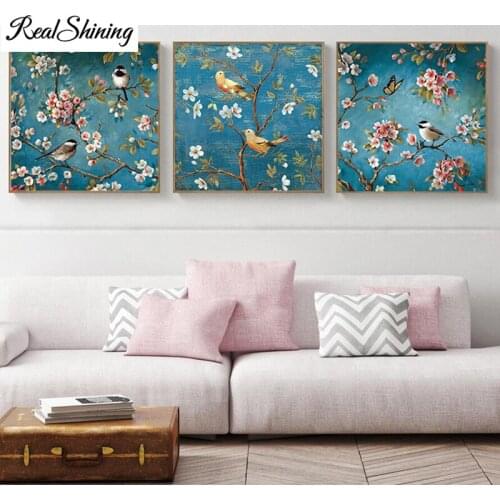 REALSHINING 5d diamond embroidery Van gogh flowers birds diy diamond painting 3pcs puzzle mosaic full square Rhinestones FS3114