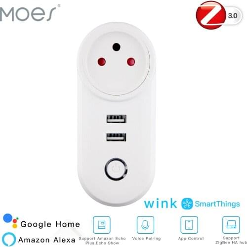 IL ZigBee3.0 Dual USB Wireless Socket Plug SmartThings App Remote Control Echo Plus Voice Control Work with Alexa Google Home