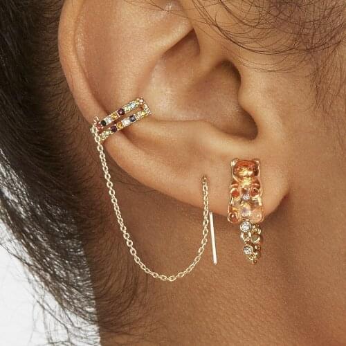 New Trendy Long Chain Stud Earrings for Women Fashion C-shaped Rhinestone CZ Earcuff Statement Studs Bohemia Vintage Jewelry