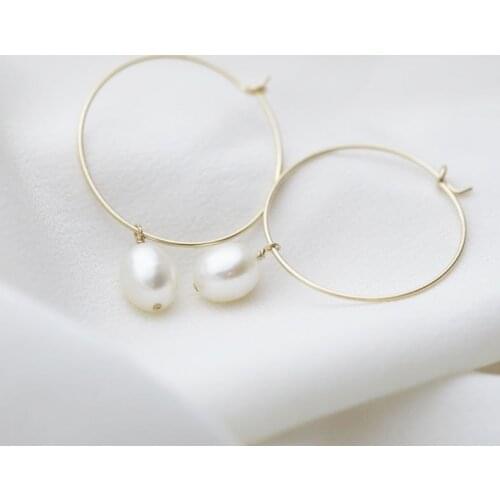 50MM Gold Filled Hoop Earrings Natural Pearls Earrings Handmade Jewelry Circle Earrings Boho Brincos Pendientes Oorbellen