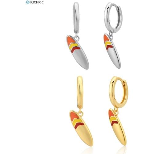 Kikichicc European 925 Sterling Silver Gold Enamel Skateboard Drop Earring Pendiente Piercing Ohrringe Luxury Women Jewelry