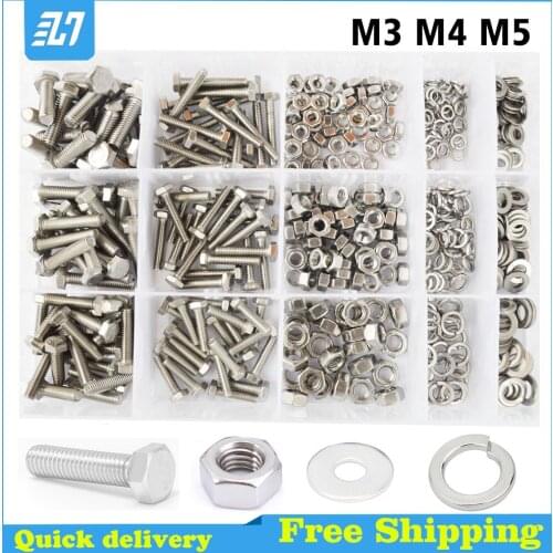 Hex Bolt Metric Thread Outer Hexagon Screw Assortment Kit 304 Stainless Steel M3 M4 M5