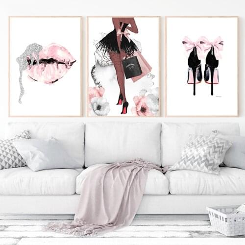 Modern Wall Art Perfume Lips Poster Nordic Print High Heels Canvas Painting Woman Pictures for Living Room Fashion Decoration