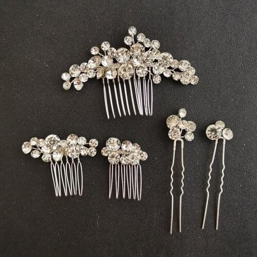 SLBRIDAL Handmade Rhinestones Crystal Bridal Hair Combs Hair Pins Stickers Set Wedding Headpieces Women Jewelry Hair Accessories
