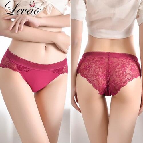 LEVAO Sexy Seamless Ice Silk Women Lace Panties Underwear Cotton Soft Transparent Briefs For Ladies Bikini Fashion Lingeries