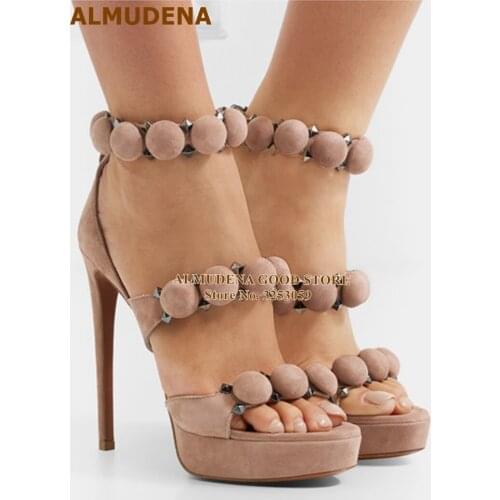 ALMUDENA Nude Bombe Studded Sandals Stiletto Heels Platform Rivets Pumps Celebrity Dress Shoes Gladiator Sandals Dress Pumps