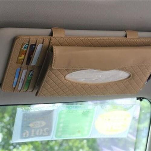 Universal Car Leather Credit Card CD DVD Phone Holder Sun Visor Holder Storage Tissue Box Cover Case Organizer Wallet Clip