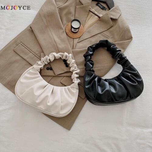 Versatile Pleated PU Leather Handbags for Women 2021 Fashion Daily Shoulder Bags Snap Fastener Mini Party Bags Armpit Bags