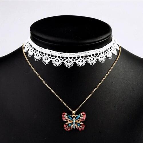 Bohemian Multilayer Necklaces for Women Rhinestone Lace Choker Clavicle Necklace Chokers Necklaces 2020 Trendy New Jewelry