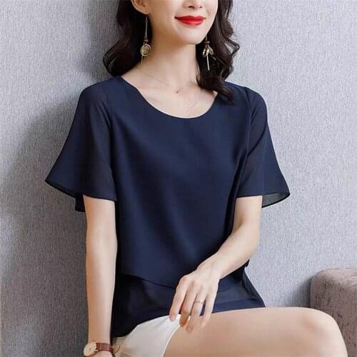 Office Lady Summer Chiffon Blouses Short Sleeve Simple All-Match Shirts Women streetwear Tops Plus Size shirts M-6XL 7XL 8XL