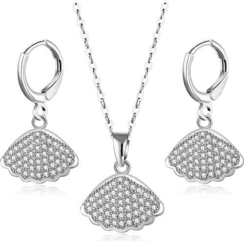 2021 New Creative Shell Pendant Necklace And Earrings Jewelry Sets for Women Luxury CZ Zircon Charms Bridal Wedding Jewelry Sets