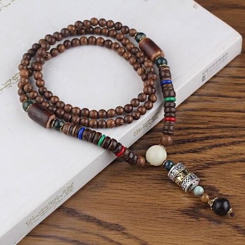 NEW National Vintage Style Long Wood beads Necklace Sweater Chain Nepal Ethnic Stone Necklace for Women Men