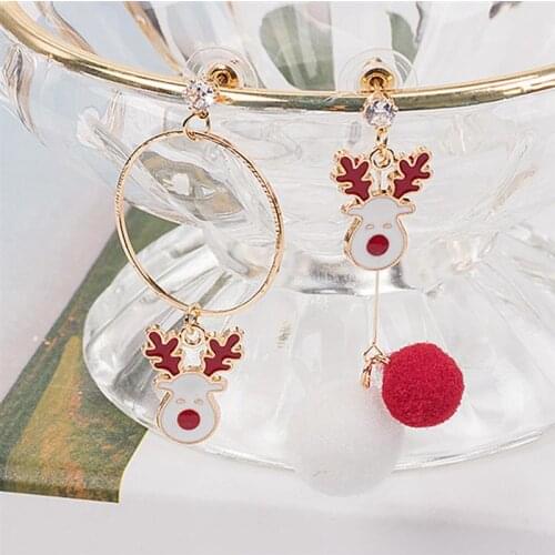 1 Pair Creative Christmas Earrings Santa Snowman Elk Pompom Decor Earrings Pendant Earrings Jewelry Accessories For Christmas