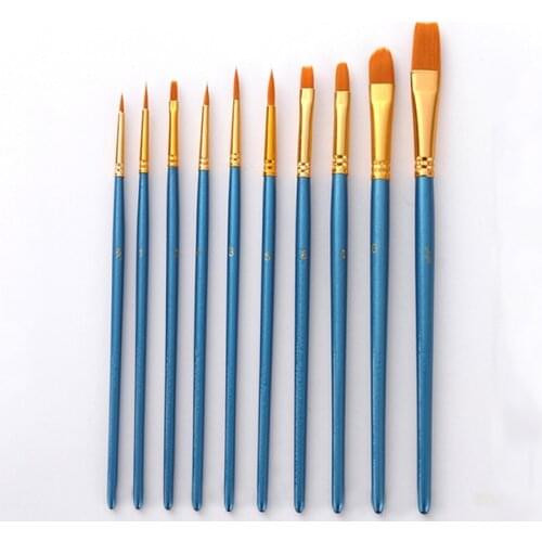 10 pcs/set Paint Brushes Watercolor Gouache Drawing Brushes Different Shape Round Pointed Tip Nylon Hair Painting Brush Supplies