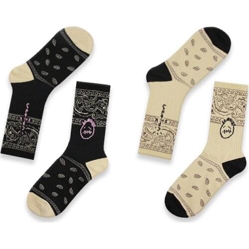 2Colors Unisex Cotton Casual Sock Cashew Flower Pattern 1Pair Breathable Mid Tube Socks HipHop Style Sports Socks