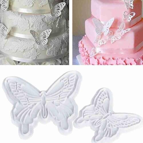 Top Quality 2pcs/Set Butterfly Cookie Plunger Cutters Mould Baking Tools Cake Fondant Decorating mould Dough Ice Pastry Slicer