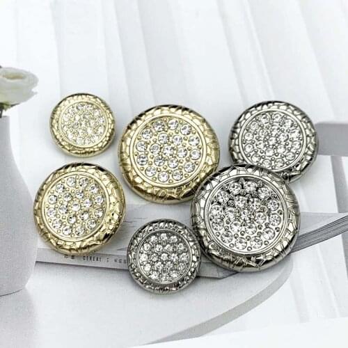 2Pcs/lot 15/20/23mm Silver golden round gypsophila diamonds metal buttons high-end jacket sweater skirt crystal buttons C206