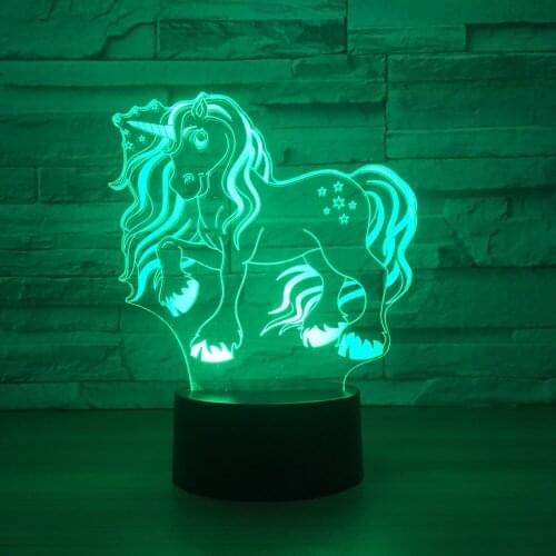 2018 new unicorn led colorful touch 3D night light acrylic visual light atmosphere LED dry battery USB dual power supply