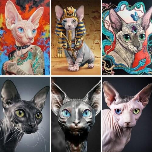 Abstract Sphynx Tattoo Cat 5D Diamond Painting Animals Cross Stitch Kits Embroidery Art Mosaic Full Drill Home Decor Gifts