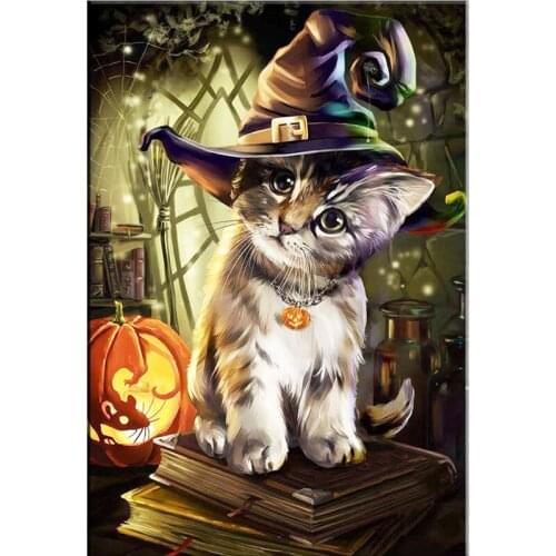 Full SquareRound Drill 5D DIY Diamond Painting Kitten wearing a hat 3D Embroidery Cross Stitch Mosaic Home Decor ZH