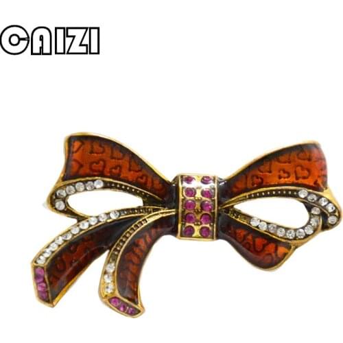 CAIZI New Retro Rhinestone Bowknot Brooch Cute Heart Brooches For Women Enamel Pin Broche Wedding Jewelry Clothes Accessories