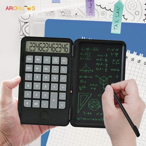 Portable Calculator & 6 Inch LCD Writing Tablet Digital Drawing 12 Digits Display With Stylus Pen Clear Button And Lock Function