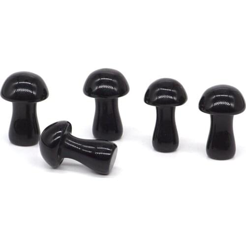 2pc Natural Gemstone Black Obsidian Crystal Hand Carved Stone Mushroom Reiki Healing Decor