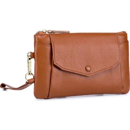 New First Layer Leather Coin Purse Women Long Wallet Change Travel Zipper Purses Cowhide Fashion Key Holder Hasp Phone Pouch