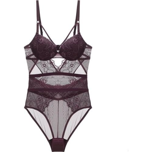 Sleeveless Lace Bodysuits For Women Hollow Out Sexy Lingerie Underwire Padded Push Up Shapewear Female Bustier Corset Jumpsuit