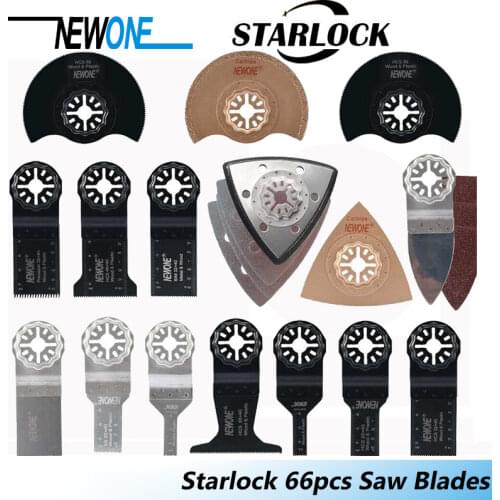 NEWONE 66 pcs Pack Starlock E-cut Multi Cutter Saw Blades Set Oscillating Tool Blades for Cutting Wood Drywall Plastics Metal