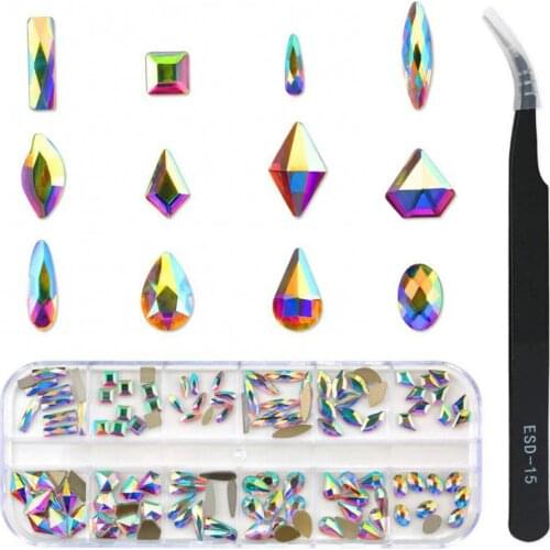 120Pcs 3D Nail Rhinestone Set Glass Flatback Glitter Diamonds Kit Tips Decor Manicure Salon Accessories Nails Decoration