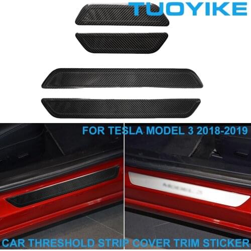 Car Real Dry Carbon Fiber Interior Doorsill Pedal Threshold Strip Cover Trim Panel Decorative Sticker For Tesla MODEL3 2018-2019