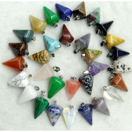 Natural Gem Stone Quartz Crystal Tiger Eye lapis Pendant Amulet Crystal Hexagonal Pendulum DIY Jewelry Making Necklaces 6Pcs