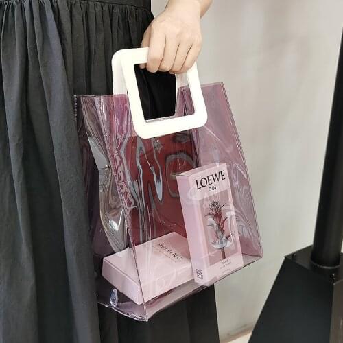 New Fashion PVC Transparent Woman Handbag Plastic Handle Gift Shopping Tote Bag Shopper Luxury Bag Large Capacity Storage Bag