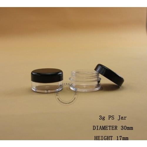 New 100pcs 3g Plastic Jar With black Lid Empty Cosmetic Container ps Sample Containers Facial Cream Jars Free Shipping