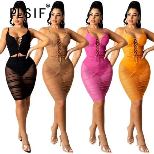 Hot New Women Skirt Set Solid Strap Summer 2 Pieces Tops And Skirts Outfits Female Matching Set