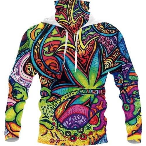 OGKB New Style Colored Leaf Multicolor Printed Pullover 3D Colorful Mask Hoodies Tracksuit Man Comfortable Hip Hop Sweatshirts