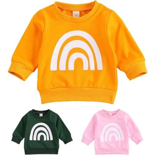 2020 Fall Autumn Newborn Kids Baby Boy Girl Long Sleeve Crew Neck Rainbow Print Cotton Sweatshirt Hoodies Clothes