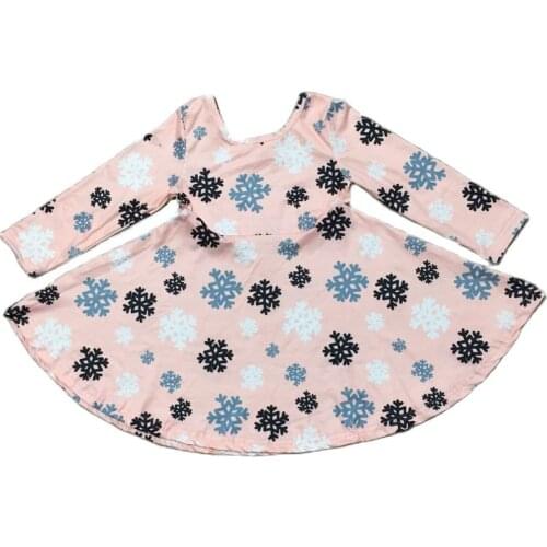Girlymax Fall Winter Girls Christmas Snowflake Print Long Sleeve Twirl Dress