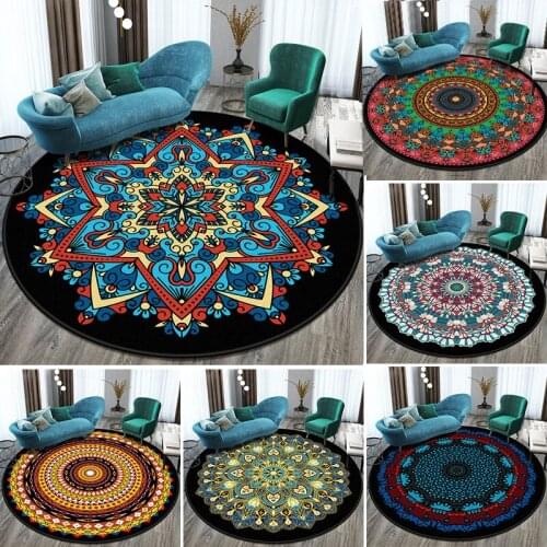 Retro Mandala Round Carpet Ethnic Style Bedroom Balcony Rug Coffee Table Hanging Basket Living Room Decoration Non-slip Mat